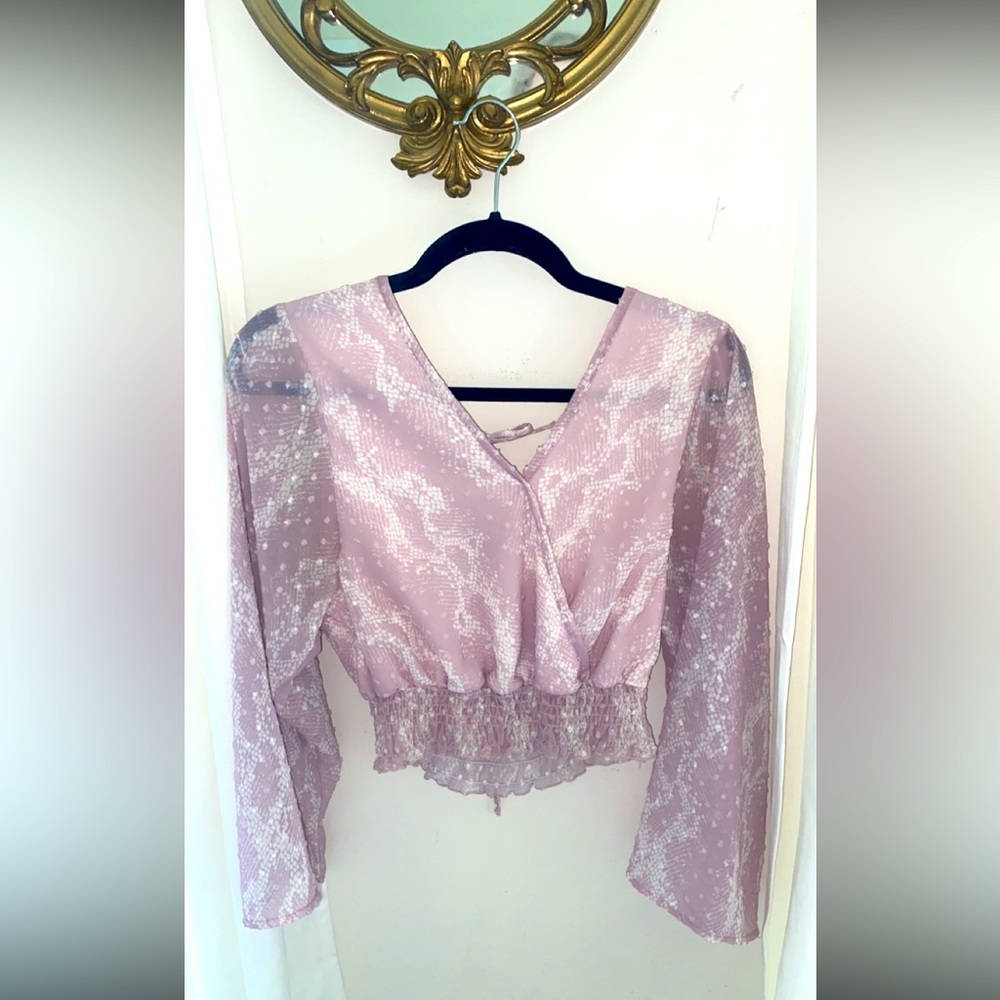 Francesca’s Collections Lavender White Bohemian Blouse